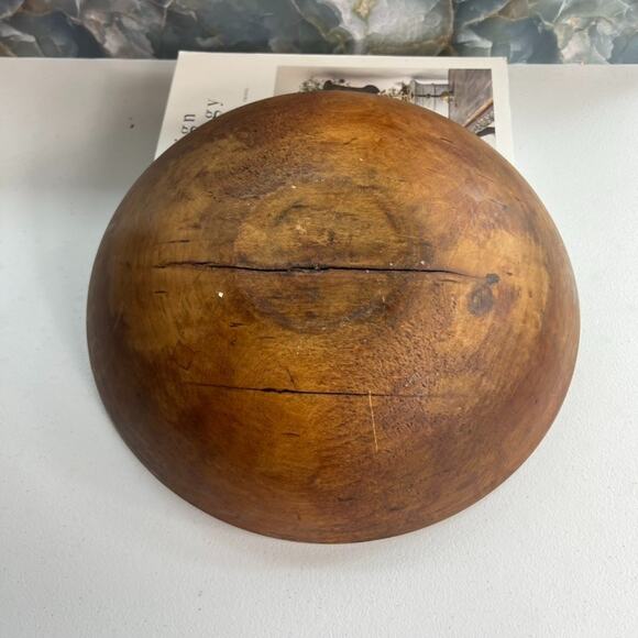 Antique Primitive Hand Turned Wood Dough Bowl 13" Rustic Brown Original Patina - Picture 4 of 9
